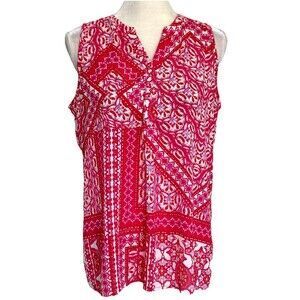 Violet & Claire Women’s Large V-neck Sleeveless Top Blouse Pink White Floral